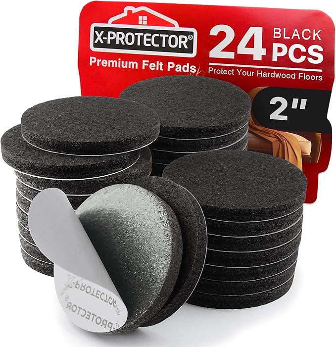 X - Protector Felt Furniture Pads - 24 Pcs 2" - Round Felt Pads for Furniture Feet - Protect Hardwood Floors! (Black) | Furniture Pads - TrueDesk