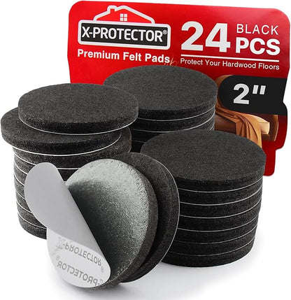 X - Protector Felt Furniture Pads - 24 Pcs 2" - Round Felt Pads for Furniture Feet - Protect Hardwood Floors! (Black) | Furniture Pads - TrueDesk