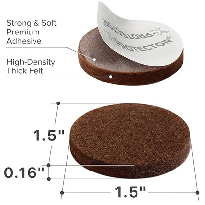 X - PROTECTOR Felt Furniture Pads - 32 PCS 1 1/2" Floor Protectors for Chair and Furniture Feet - Protect Your Hardwood Floors! (Brown, Round) | Furniture Pads - TrueDesk
