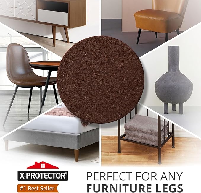 X - PROTECTOR Felt Furniture Pads - 32 PCS 1 1/2" Floor Protectors for Chair and Furniture Feet - Protect Your Hardwood Floors! (Brown, Round) | Furniture Pads - TrueDesk