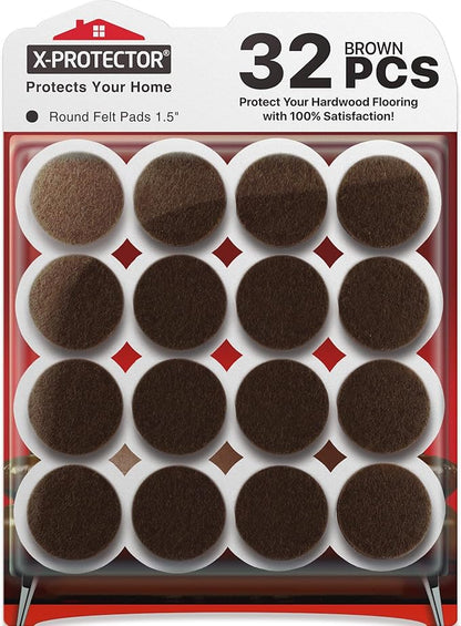 X - PROTECTOR Felt Furniture Pads - 32 PCS 1 1/2" Floor Protectors for Chair and Furniture Feet - Protect Your Hardwood Floors! (Brown, Round) | Furniture Pads - TrueDesk