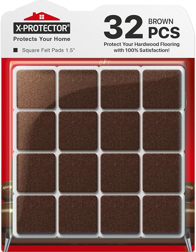 X - PROTECTOR Felt Furniture Pads - 32 PCS 1 1/2" Floor Protectors for Chair and Furniture Feet - Protect Your Hardwood Floors! (Brown, Square) | Furniture Pads - TrueDesk