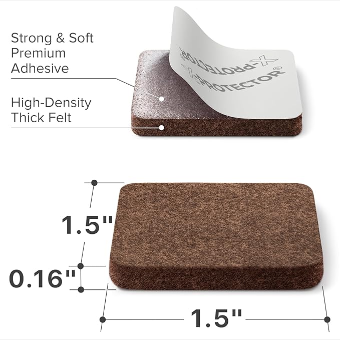 X - PROTECTOR Felt Furniture Pads - 32 PCS 1 1/2" Floor Protectors for Chair and Furniture Feet - Protect Your Hardwood Floors! (Brown, Square) | Furniture Pads - TrueDesk
