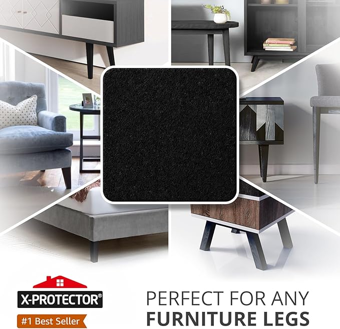 X - PROTECTOR Felt Furniture Pads - 48 PCS 1" - Felt Pads Floor Protectors - Chair Felt Pads - Felt Pads for Furniture Feet - Furniture Pads for Hardwood Floors - Protect Your Floors! (Black, Square) | Furniture Pads - TrueDesk