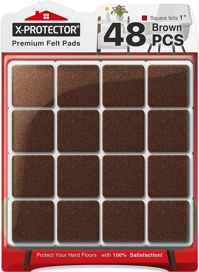 X - PROTECTOR Felt Furniture Pads - 48 PCS 1" - Felt Pads Floor Protectors - Chair Felt Pads - Felt Pads for Furniture Feet - Furniture Pads for Hardwood Floors - Protect Your Floors! (Brown, Square) | Furniture Pads - TrueDesk