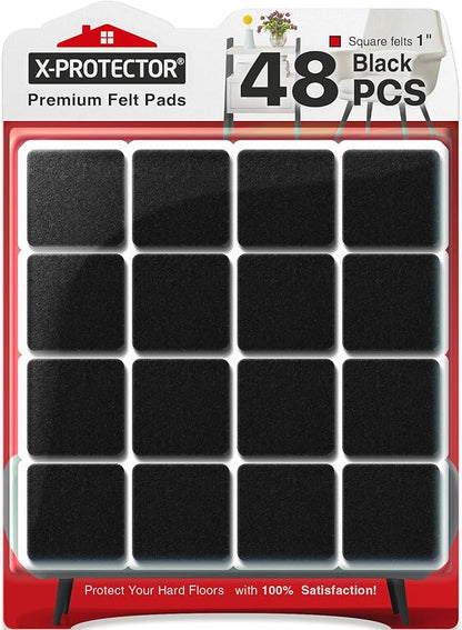 X - PROTECTOR Felt Furniture Pads - 48 PCS 1" - Felt Pads Floor Protectors - Chair Felt Pads - Felt Pads for Furniture Feet - Furniture Pads for Hardwood Floors - Protect Your Floors! (Black, Square) | Furniture Pads - TrueDesk