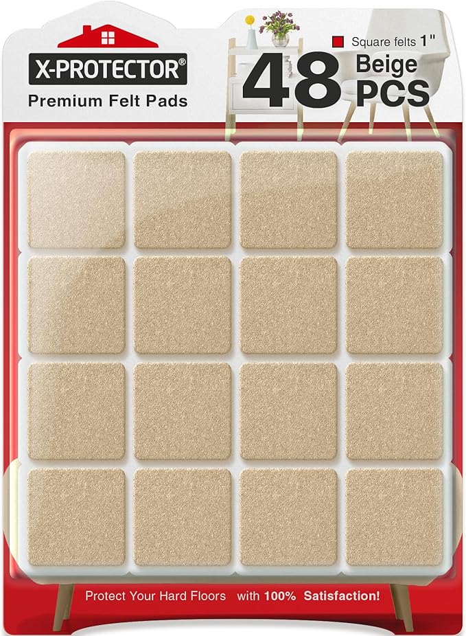 X - PROTECTOR Felt Furniture Pads - 48 PCS 1" - Felt Pads Floor Protectors - Chair Felt Pads - Felt Pads for Furniture Feet - Furniture Pads for Hardwood Floors - Protect Your Floors! (Beige, Square) | Furniture Pads - TrueDesk