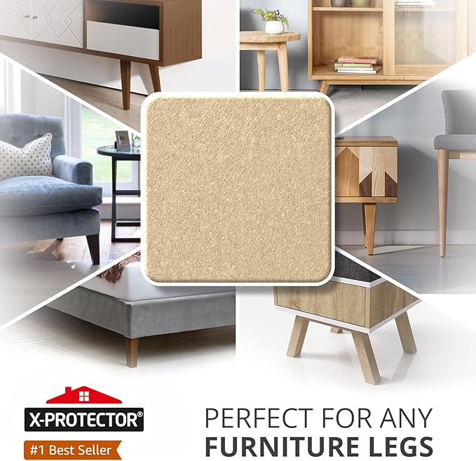 X - PROTECTOR Felt Furniture Pads - 48 PCS 1" - Felt Pads Floor Protectors - Chair Felt Pads - Felt Pads for Furniture Feet - Furniture Pads for Hardwood Floors - Protect Your Floors! (Beige, Square) | Furniture Pads - TrueDesk