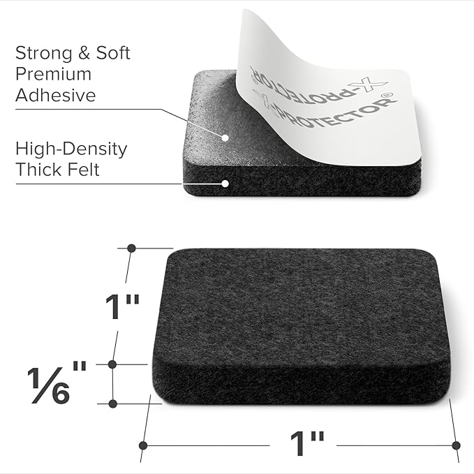 X - PROTECTOR Felt Furniture Pads - 48 PCS 1" - Felt Pads Floor Protectors - Chair Felt Pads - Felt Pads for Furniture Feet - Furniture Pads for Hardwood Floors - Protect Your Floors! (Black, Square) | Furniture Pads - TrueDesk