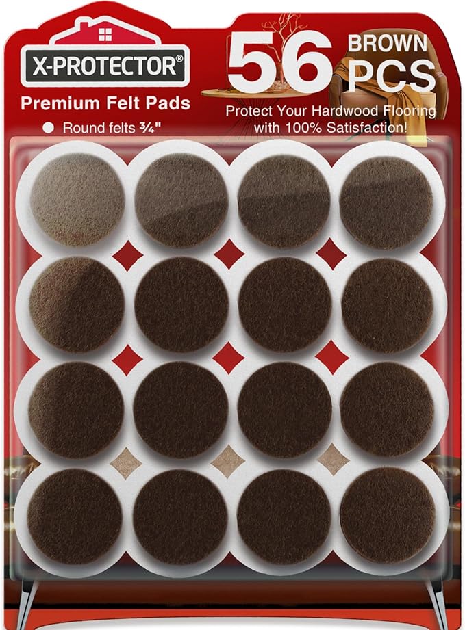 X - PROTECTOR Felt Furniture Pads - 56 PCS 3/4" Floor Protectors for Chair and Furniture Feet - Protect Your Hardwood Floors! (Brown, Round) | Furniture Pads - TrueDesk