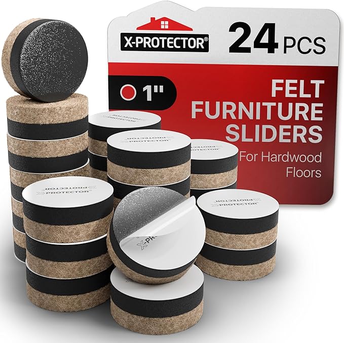 X - Protector Felt Furniture Sliders for Hardwood Floors 24 PCS 1” - Self - Adhesive Furniture Slider - Heavy - Duty Furniture Movers for Hard Surfaces - Felt Sliders - Move Your Furniture Easily! | Furniture Sliders - TrueDesk