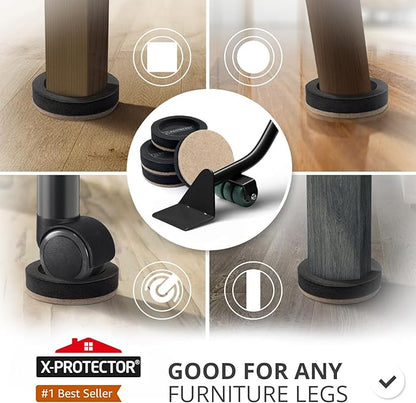 X - Protector Felt Furniture Sliders for Hardwood Floors & Furniture Lifter Tool Set - 4 PCS 3 1/2" Sliders for Furniture with Furniture Jack. Move Your Furniture Easily with Premium Furniture Movers! | Furniture Sliders - TrueDesk