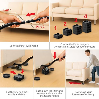 X - Protector Felt Furniture Sliders for Hardwood Floors & Furniture Lifter Tool Set - 4 PCS 3 1/2" Sliders for Furniture with Furniture Jack. Move Your Furniture Easily with Premium Furniture Movers! | Furniture Sliders - TrueDesk