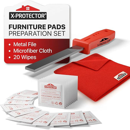 X - Protector Furniture Pads Preparation Set - Includes Metal File, Microfiber Cloth & 20 Cleaning Wipes - Furniture Surface Prep Kit for Easy Installation of Furniture Pads! | Furniture Pads - TrueDesk