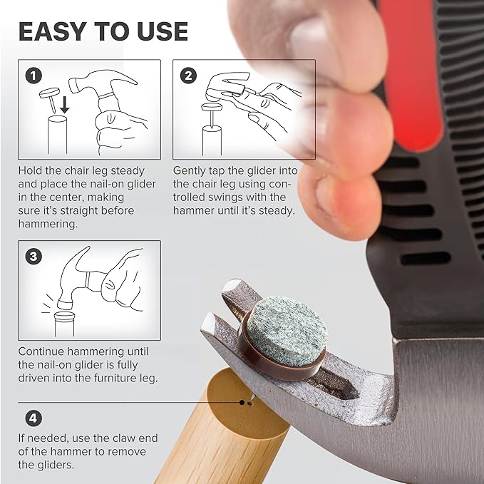X - Protector Nail - On Furniture Pads Hammer - Small Magnetic Claw Hammer for Installing Furniture Leg Floor Protectors - Compact, Lightweight (8oz) | Claw Hammers - TrueDesk
