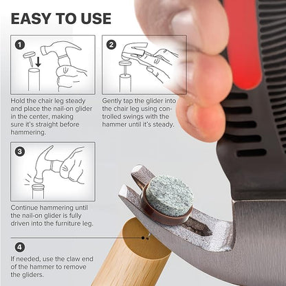 X - Protector Nail - On Furniture Pads Hammer - Small Magnetic Claw Hammer for Installing Furniture Leg Floor Protectors - Compact, Lightweight (8oz) | Claw Hammers - TrueDesk