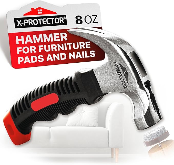 X - Protector Nail - On Furniture Pads Hammer - Small Magnetic Claw Hammer for Installing Furniture Leg Floor Protectors - Compact, Lightweight (8oz) | Claw Hammers - TrueDesk