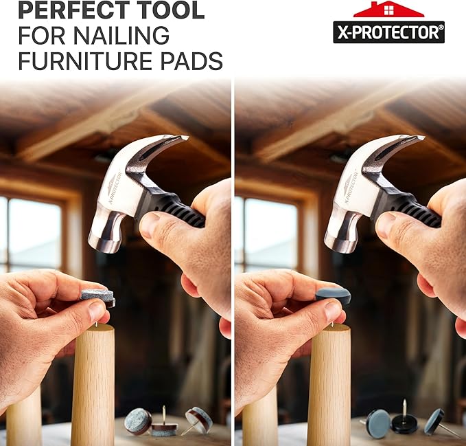 X - Protector Nail - On Furniture Pads Hammer - Small Magnetic Claw Hammer for Installing Furniture Leg Floor Protectors - Compact, Lightweight (8oz) | Claw Hammers - TrueDesk
