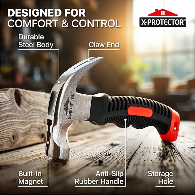X - Protector Nail - On Furniture Pads Hammer - Small Magnetic Claw Hammer for Installing Furniture Leg Floor Protectors - Compact, Lightweight (8oz) | Claw Hammers - TrueDesk