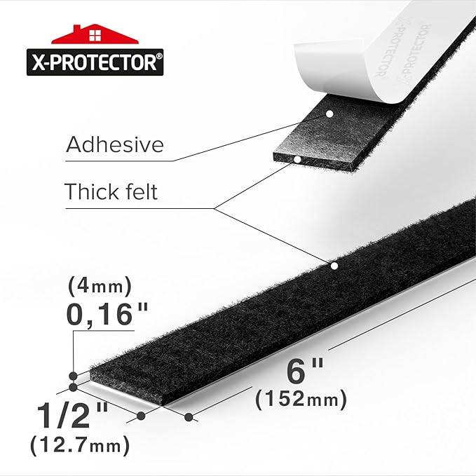 X - Protector Premium Felt Furniture Pads - 20 PCS 6 x 1/2" - Black Rectangular Pads with Tenacious Adhesive - Protects Hardwood, Laminate & Tile Floors | Furniture Pads - TrueDesk