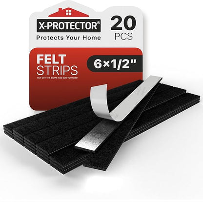 X - Protector Premium Felt Furniture Pads - 20 PCS 6 x 1/2" - Black Rectangular Pads with Tenacious Adhesive - Protects Hardwood, Laminate & Tile Floors | Furniture Pads - TrueDesk