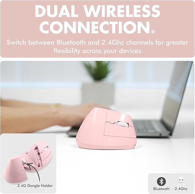 X9 Performance Wireless Vertical Ergonomic Mouse - (BT + 2.4Ghz) - Click in Comfort - Up to 4000 DPI, 6 Button, Rechargeable - Bluetooth Ergonomic Vertical Mouse Wireless - for Mac and PC - Pink | Mice - TrueDesk