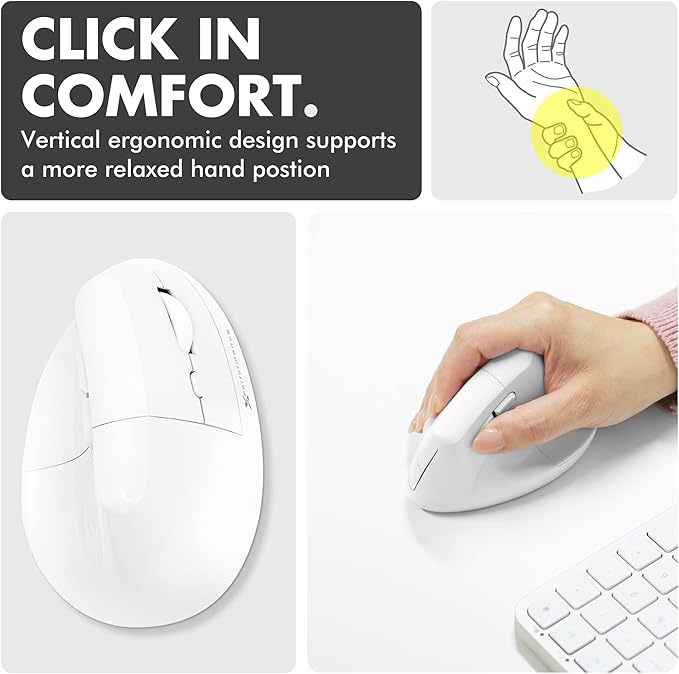 X9 Performance Wireless Vertical Ergonomic Mouse - (BT + 2.4Ghz) - Click in Comfort - Up to 4000 DPI, 6 Button, Rechargeable - Bluetooth Ergonomic Vertical Mouse Wireless - for Mac and PC - White | Mice - TrueDesk