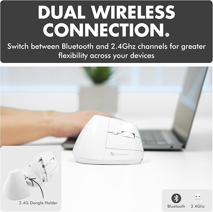 X9 Performance Wireless Vertical Ergonomic Mouse - (BT + 2.4Ghz) - Click in Comfort - Up to 4000 DPI, 6 Button, Rechargeable - Bluetooth Ergonomic Vertical Mouse Wireless - for Mac and PC - White | Mice - TrueDesk