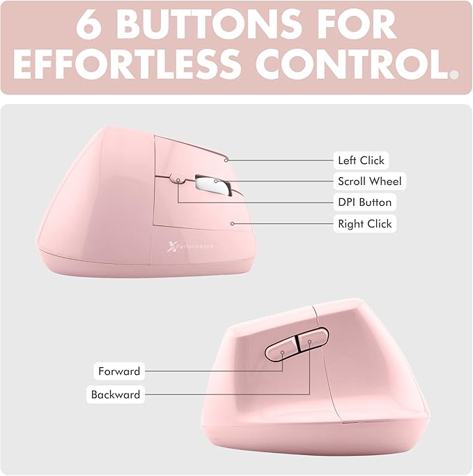 X9 Performance Wireless Vertical Ergonomic Mouse - (BT + 2.4Ghz) - Click in Comfort - Up to 4000 DPI, 6 Button, Rechargeable - Bluetooth Ergonomic Vertical Mouse Wireless - for Mac and PC - Pink | Mice - TrueDesk