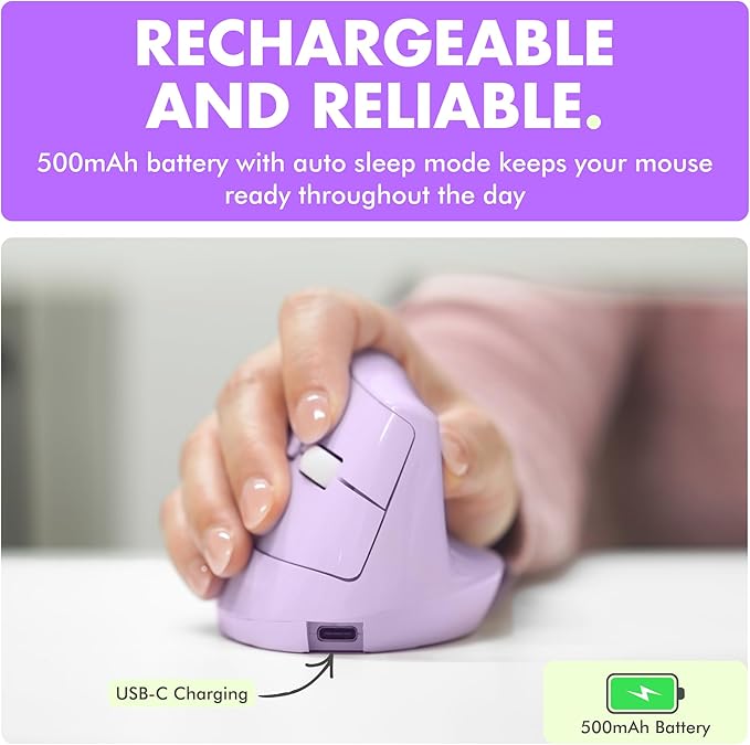 X9 Performance Wireless Vertical Ergonomic Mouse - (BT + 2.4Ghz) - Click in Comfort - Up to 4000 DPI, 6 Button, Rechargeable - Bluetooth Ergonomic Vertical Mouse Wireless - for Mac and PC - Purple | Mice - TrueDesk