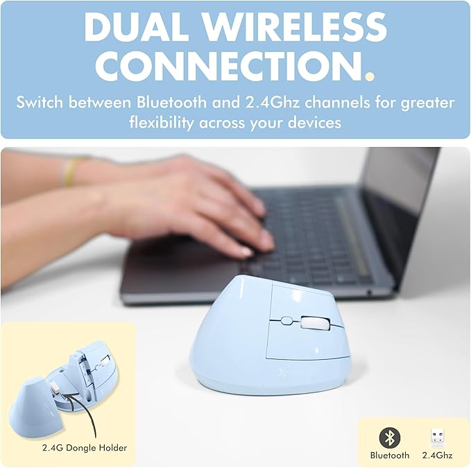 X9 Performance Wireless Vertical Ergonomic Mouse - (BT + 2.4Ghz) - Click in Comfort - Up to 4000 DPI, 6 Button, Rechargeable - Bluetooth Ergonomic Vertical Mouse Wireless - for Mac and PC - Blue | Mice - TrueDesk