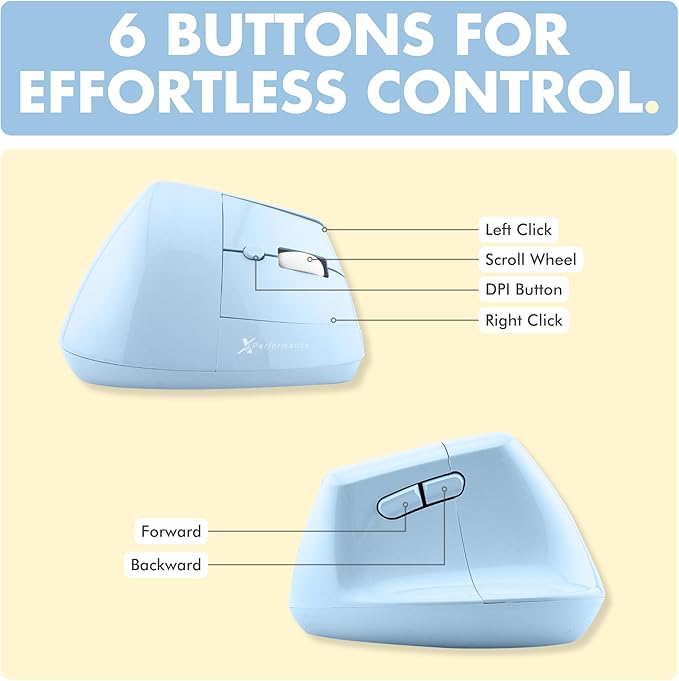 X9 Performance Wireless Vertical Ergonomic Mouse - (BT + 2.4Ghz) - Click in Comfort - Up to 4000 DPI, 6 Button, Rechargeable - Bluetooth Ergonomic Vertical Mouse Wireless - for Mac and PC - Blue | Mice - TrueDesk