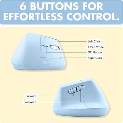 X9 Performance Wireless Vertical Ergonomic Mouse - (BT + 2.4Ghz) - Click in Comfort - Up to 4000 DPI, 6 Button, Rechargeable - Bluetooth Ergonomic Vertical Mouse Wireless - for Mac and PC - Blue | Mice - TrueDesk