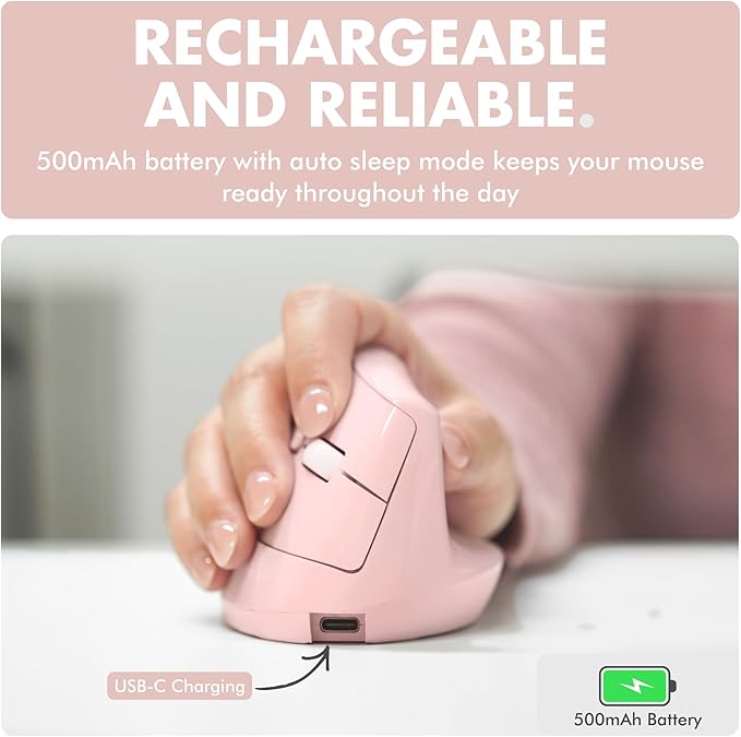 X9 Performance Wireless Vertical Ergonomic Mouse - (BT + 2.4Ghz) - Click in Comfort - Up to 4000 DPI, 6 Button, Rechargeable - Bluetooth Ergonomic Vertical Mouse Wireless - for Mac and PC - Pink | Mice - TrueDesk
