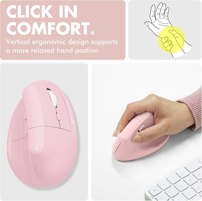 X9 Performance Wireless Vertical Ergonomic Mouse - (BT + 2.4Ghz) - Click in Comfort - Up to 4000 DPI, 6 Button, Rechargeable - Bluetooth Ergonomic Vertical Mouse Wireless - for Mac and PC - Pink | Mice - TrueDesk
