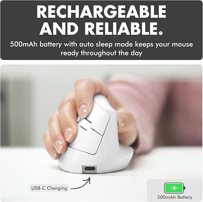 X9 Performance Wireless Vertical Ergonomic Mouse - (BT + 2.4Ghz) - Click in Comfort - Up to 4000 DPI, 6 Button, Rechargeable - Bluetooth Ergonomic Vertical Mouse Wireless - for Mac and PC - White | Mice - TrueDesk