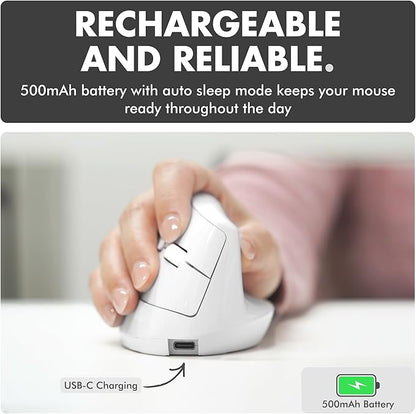 X9 Performance Wireless Vertical Ergonomic Mouse - (BT + 2.4Ghz) - Click in Comfort - Up to 4000 DPI, 6 Button, Rechargeable - Bluetooth Ergonomic Vertical Mouse Wireless - for Mac and PC - White | Mice - TrueDesk