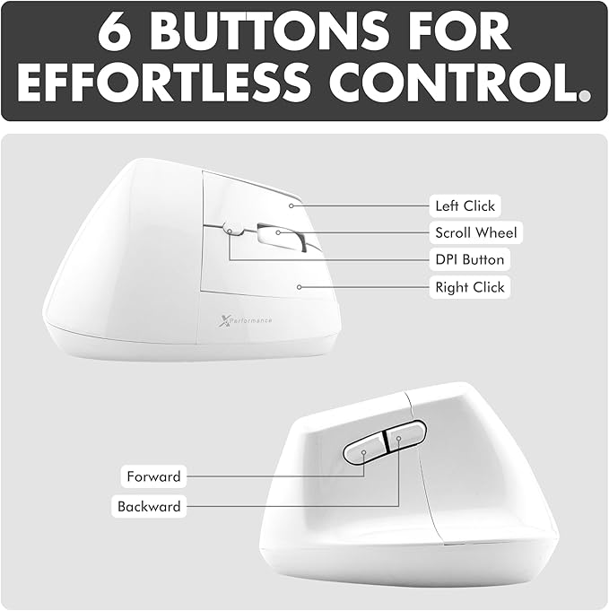 X9 Performance Wireless Vertical Ergonomic Mouse - (BT + 2.4Ghz) - Click in Comfort - Up to 4000 DPI, 6 Button, Rechargeable - Bluetooth Ergonomic Vertical Mouse Wireless - for Mac and PC - White | Mice - TrueDesk