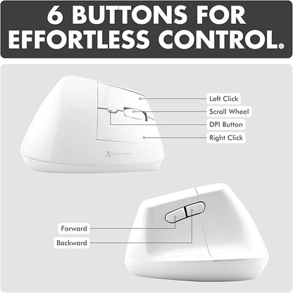X9 Performance Wireless Vertical Ergonomic Mouse - (BT + 2.4Ghz) - Click in Comfort - Up to 4000 DPI, 6 Button, Rechargeable - Bluetooth Ergonomic Vertical Mouse Wireless - for Mac and PC - White | Mice - TrueDesk