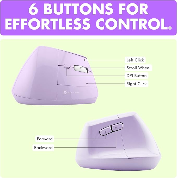 X9 Performance Wireless Vertical Ergonomic Mouse - (BT + 2.4Ghz) - Click in Comfort - Up to 4000 DPI, 6 Button, Rechargeable - Bluetooth Ergonomic Vertical Mouse Wireless - for Mac and PC - Purple | Mice - TrueDesk