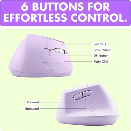 X9 Performance Wireless Vertical Ergonomic Mouse - (BT + 2.4Ghz) - Click in Comfort - Up to 4000 DPI, 6 Button, Rechargeable - Bluetooth Ergonomic Vertical Mouse Wireless - for Mac and PC - Purple | Mice - TrueDesk