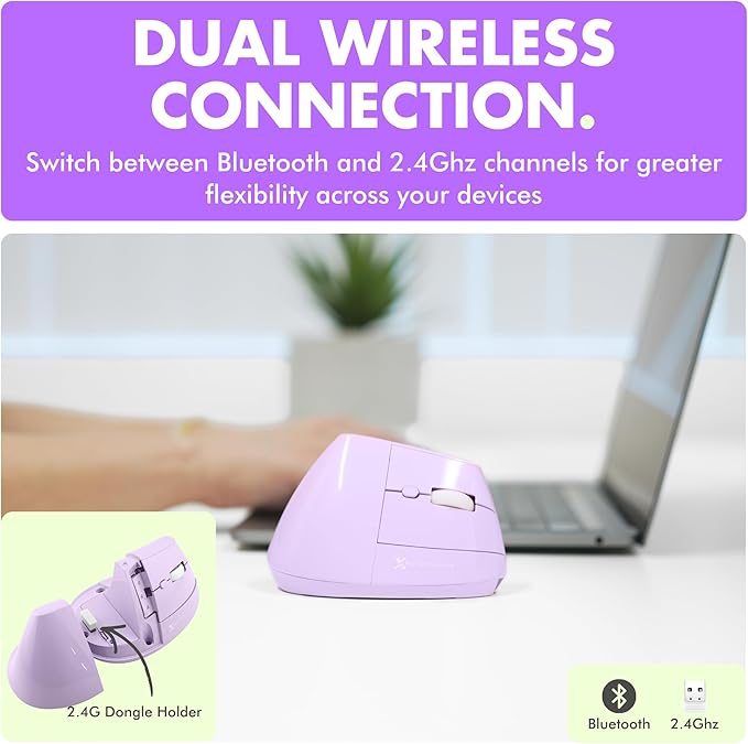 X9 Performance Wireless Vertical Ergonomic Mouse - (BT + 2.4Ghz) - Click in Comfort - Up to 4000 DPI, 6 Button, Rechargeable - Bluetooth Ergonomic Vertical Mouse Wireless - for Mac and PC - Purple | Mice - TrueDesk