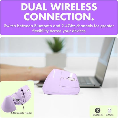 X9 Performance Wireless Vertical Ergonomic Mouse - (BT + 2.4Ghz) - Click in Comfort - Up to 4000 DPI, 6 Button, Rechargeable - Bluetooth Ergonomic Vertical Mouse Wireless - for Mac and PC - Purple | Mice - TrueDesk