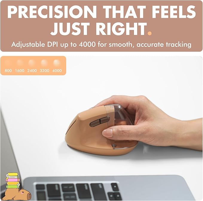 X9 Performance Wireless Vertical Ergonomic Mouse - Click with Capybara - (BT + 2.4G) Up to 4000 DPI, 6 Button, Rechargeable - Bluetooth Ergonomic Vertical Mouse Wireless - for Mac and PC - Brown | Mice - TrueDesk