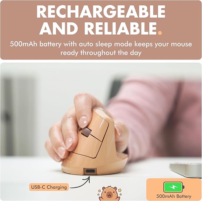 X9 Performance Wireless Vertical Ergonomic Mouse - Click with Capybara - (BT + 2.4G) Up to 4000 DPI, 6 Button, Rechargeable - Bluetooth Ergonomic Vertical Mouse Wireless - for Mac and PC - Brown | Mice - TrueDesk