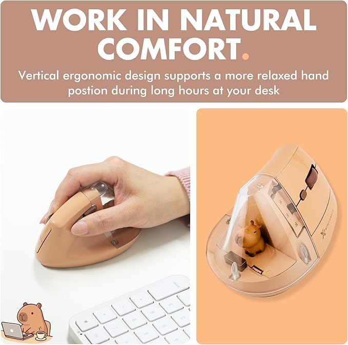 X9 Performance Wireless Vertical Ergonomic Mouse - Click with Capybara - (BT + 2.4G) Up to 4000 DPI, 6 Button, Rechargeable - Bluetooth Ergonomic Vertical Mouse Wireless - for Mac and PC - Brown | Mice - TrueDesk