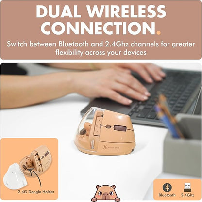 X9 Performance Wireless Vertical Ergonomic Mouse - Click with Capybara - (BT + 2.4G) Up to 4000 DPI, 6 Button, Rechargeable - Bluetooth Ergonomic Vertical Mouse Wireless - for Mac and PC - Brown | Mice - TrueDesk