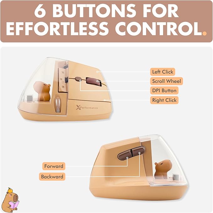 X9 Performance Wireless Vertical Ergonomic Mouse - Click with Capybara - (BT + 2.4G) Up to 4000 DPI, 6 Button, Rechargeable - Bluetooth Ergonomic Vertical Mouse Wireless - for Mac and PC - Brown | Mice - TrueDesk