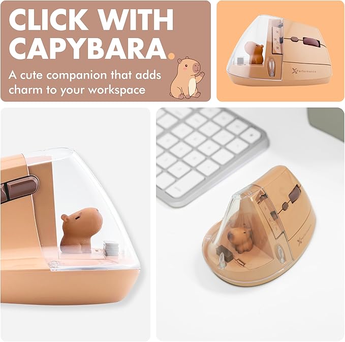 X9 Performance Wireless Vertical Ergonomic Mouse - Click with Capybara - (BT + 2.4G) Up to 4000 DPI, 6 Button, Rechargeable - Bluetooth Ergonomic Vertical Mouse Wireless - for Mac and PC - Brown | Mice - TrueDesk