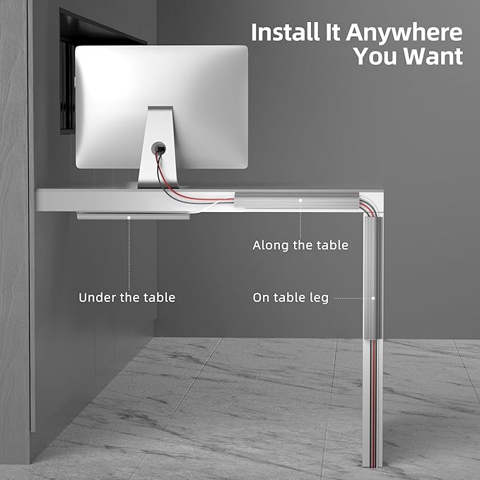 YECAYE 157in Cable Management, Cord Organizer,Easy Install Self - Adhesive Cable Organizer,Cord Management, Desk Wire Holder for Office Organization,Child and Pet Proofing, Grey | Cable Raceways - TrueDesk